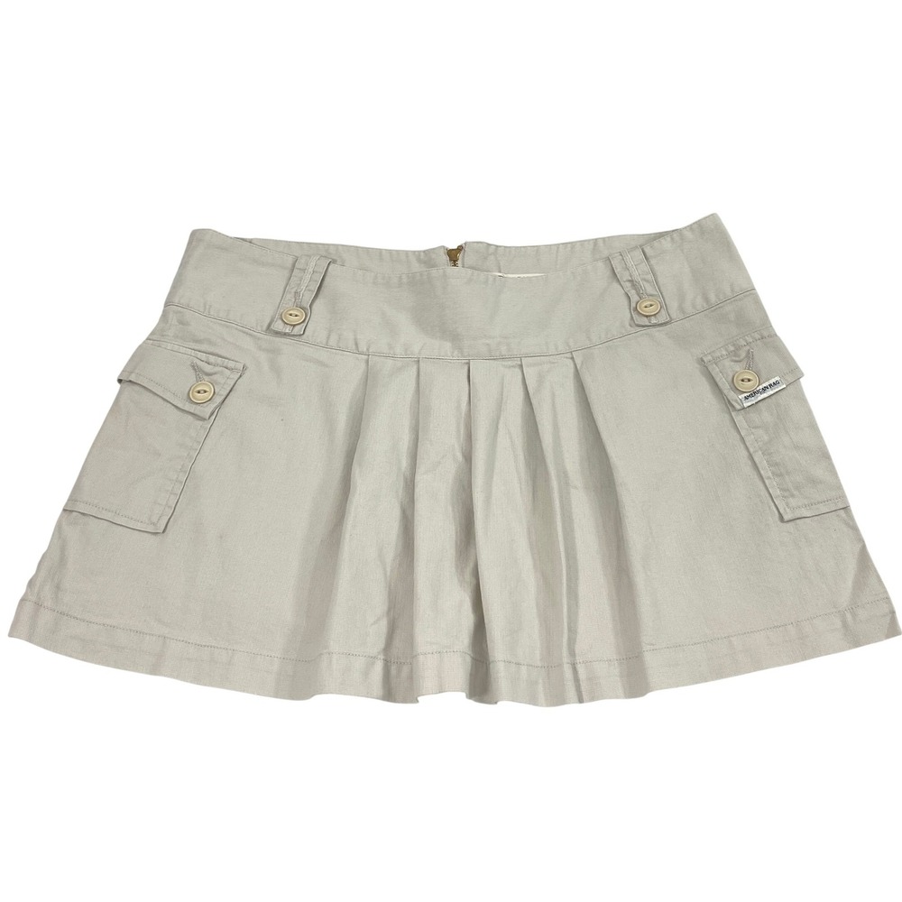 American Rag Skirt Women 11 Khaki Beige Cargo Pleated Micro Mini Y2K Preppy